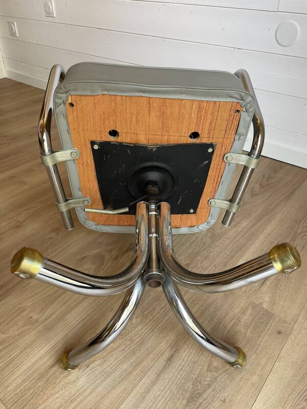Fauteuil de bureau vintage – Style Mid-Century Chrome et Simili-cuir