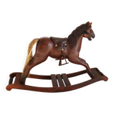 Antique wooden and leather rocking horse