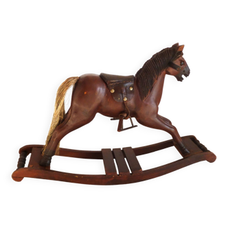 Antique wooden and leather rocking horse