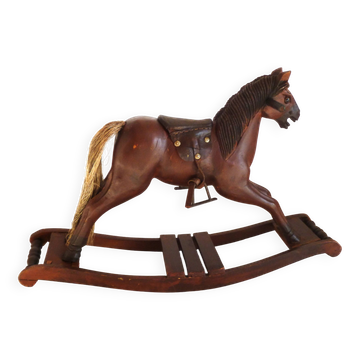 Antique wooden and leather rocking horse