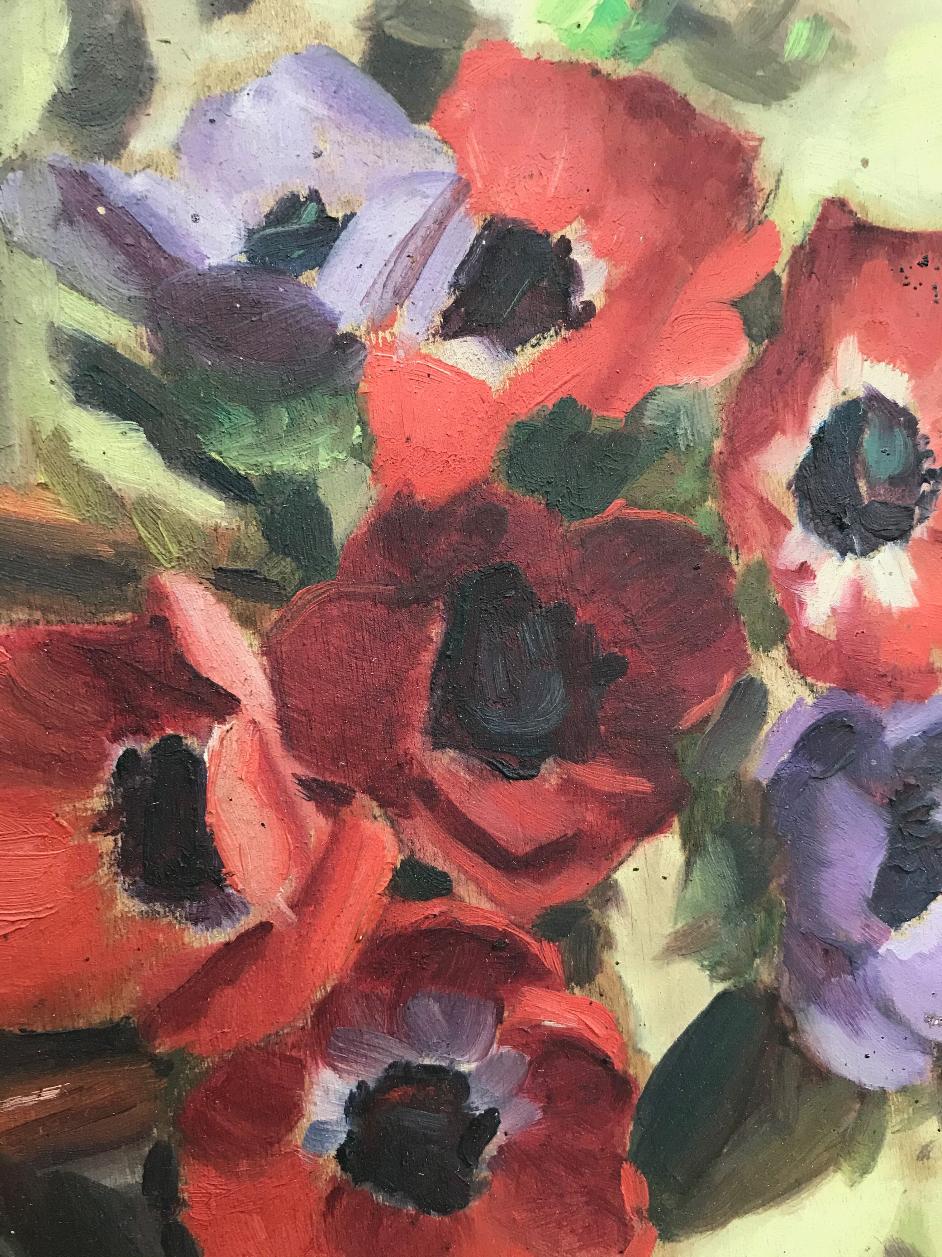 Table oil painting bouquet of anemones