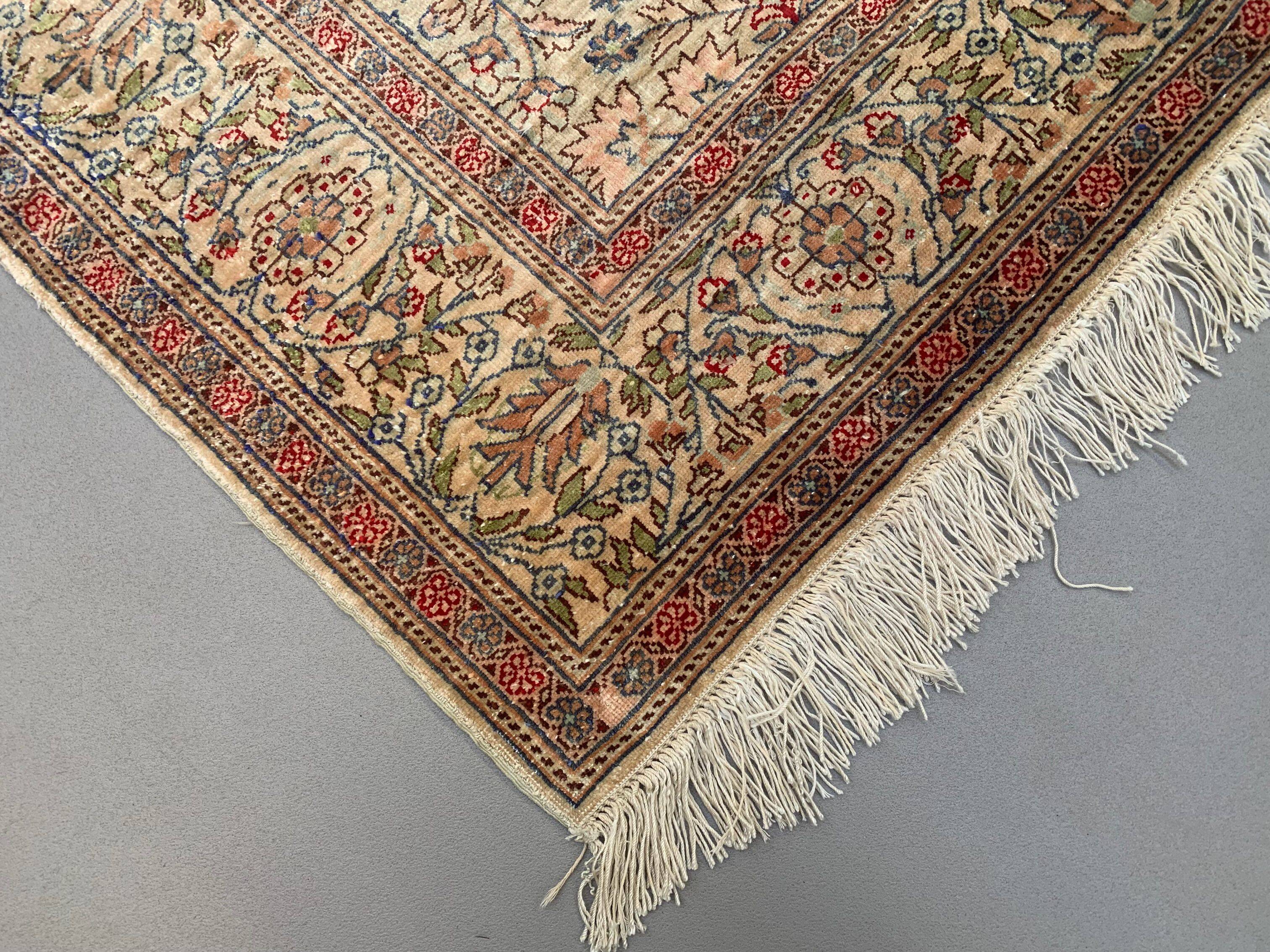 Vintage Turkish Silk Rug, 180x116 cm, Kayseri, Pink Blue Green, Handmade