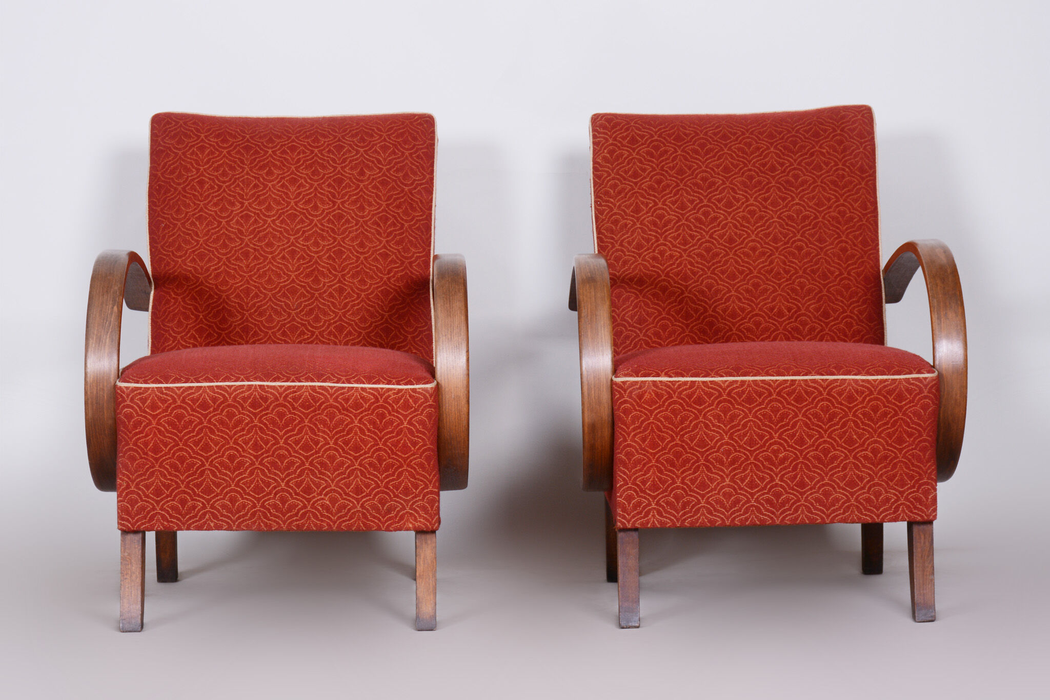 Pair of red Art Deco armchairs made in the 1930