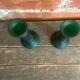 Pair of Antique Green Moulded Glass Candle Holders Column Shape Vintage #D813
