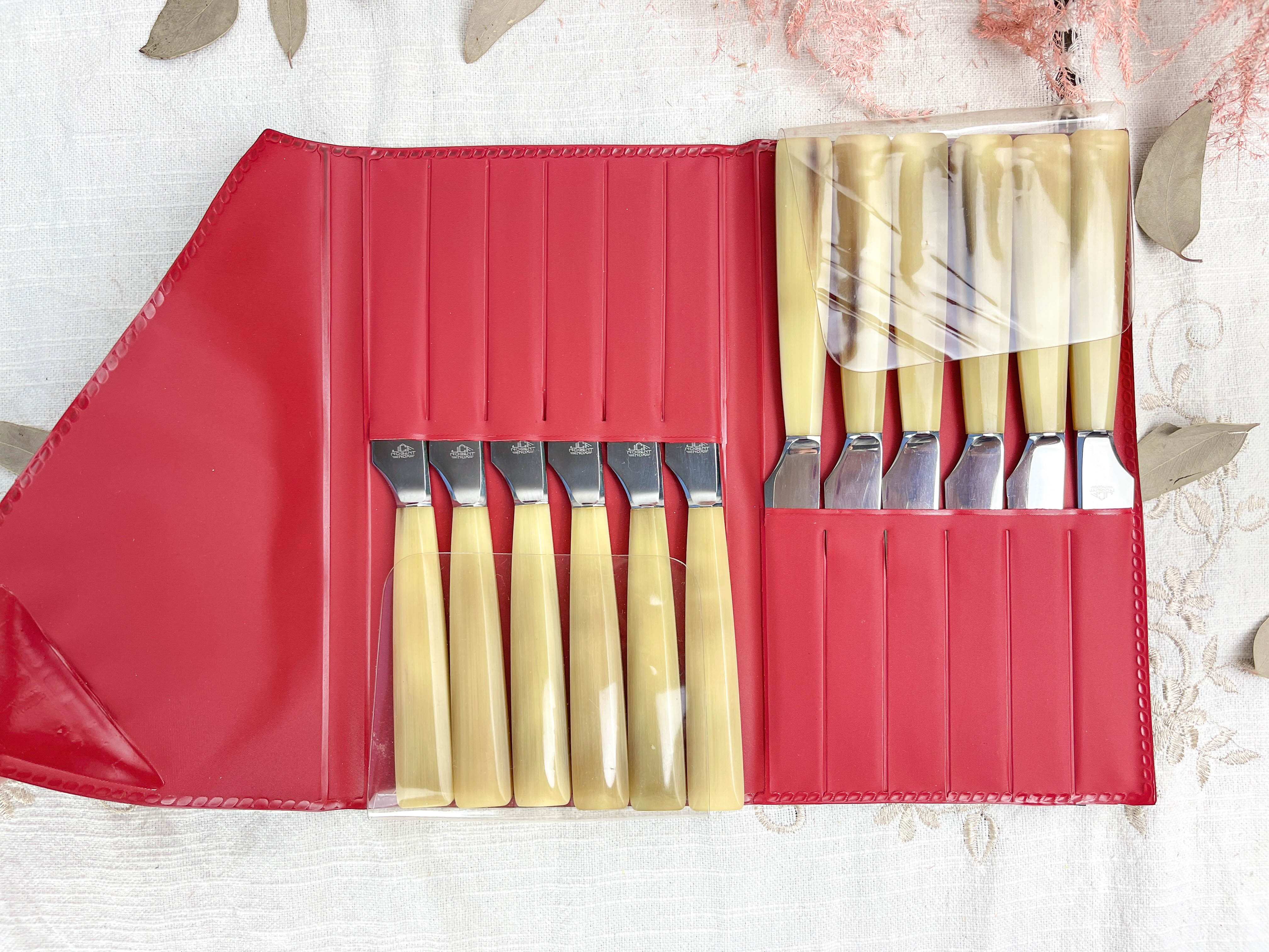 12 vintage knives NOGENT Bakélite imitation ivory