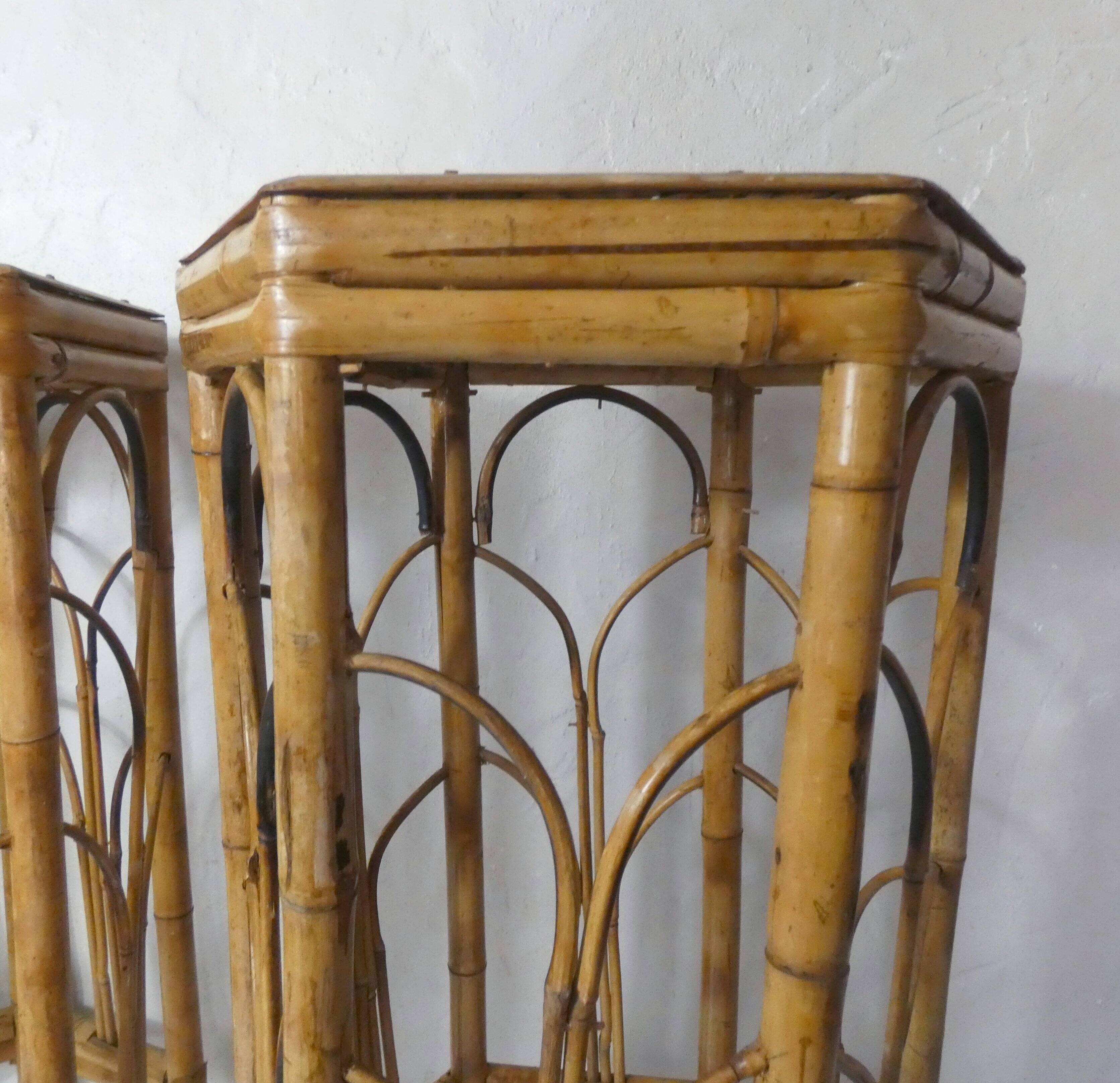 Set of 2 vintage rattan stools