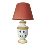 D'Albret lamp in beige terracotta with blue flowers - Hand painted - 80s