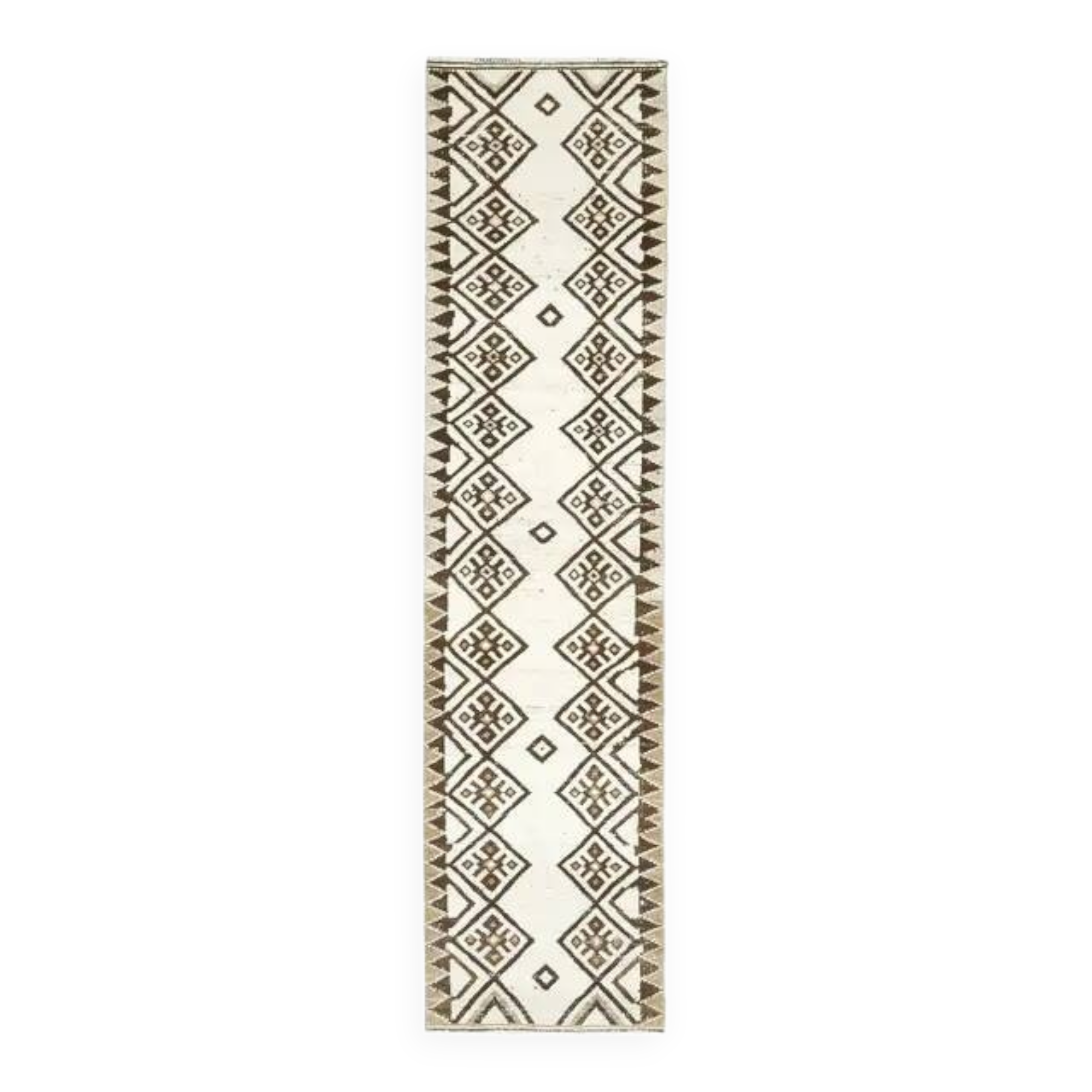 1970s Turkish Hand-Knotted Wool Cotton Beige Runner Rug  81x339