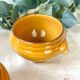 4 lion's head onion soup bowls in vintage ceramic - honey and black, made in France.