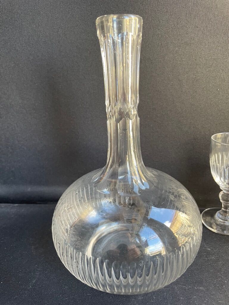 Decanter and 6 cut crystal porto glasses XIXth