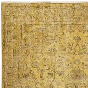 Vintage Handmade Medallion Design Rug Overdyed in Yellow for Modern Interiors