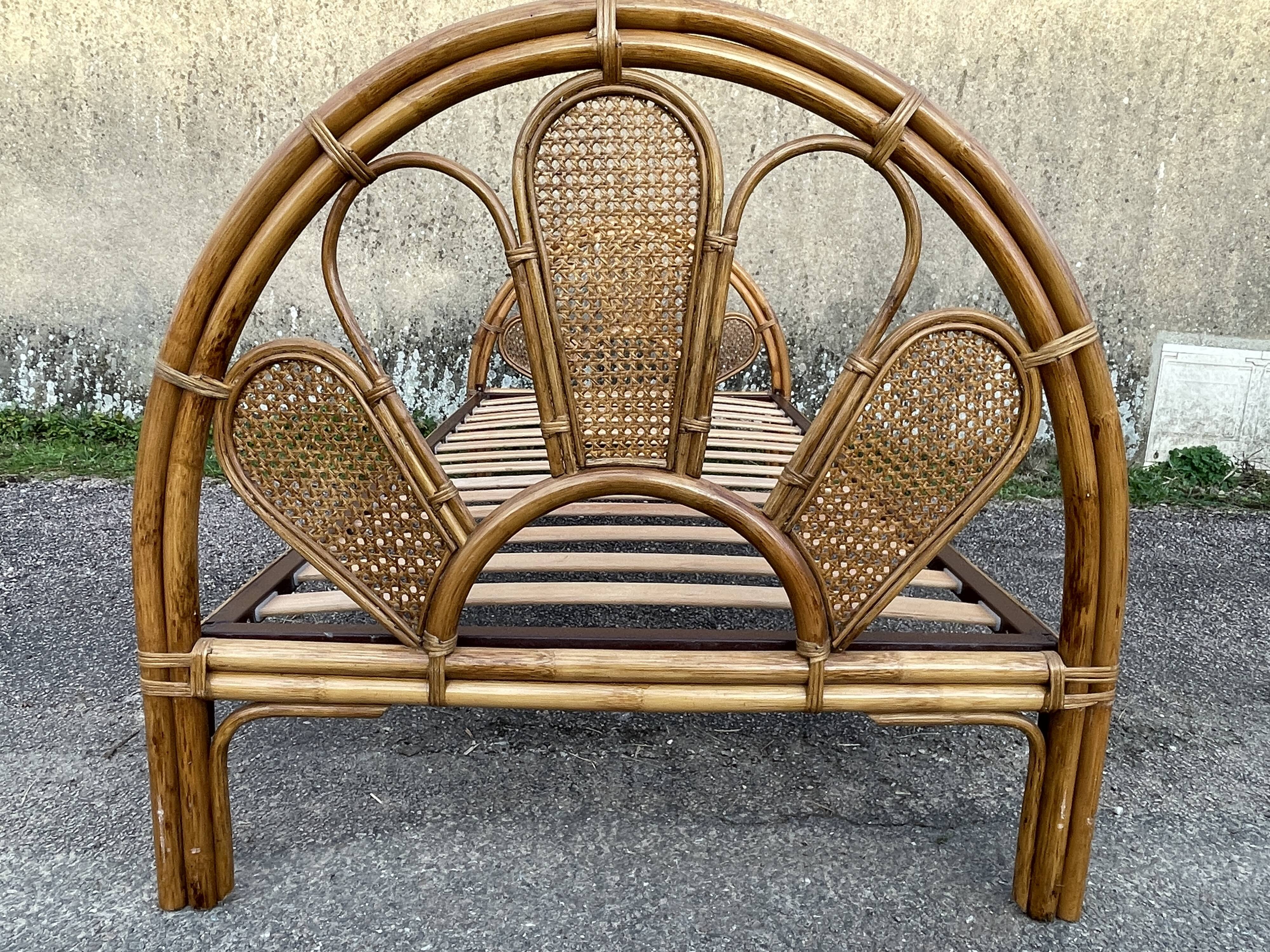 Single rattan and peacock cane bed