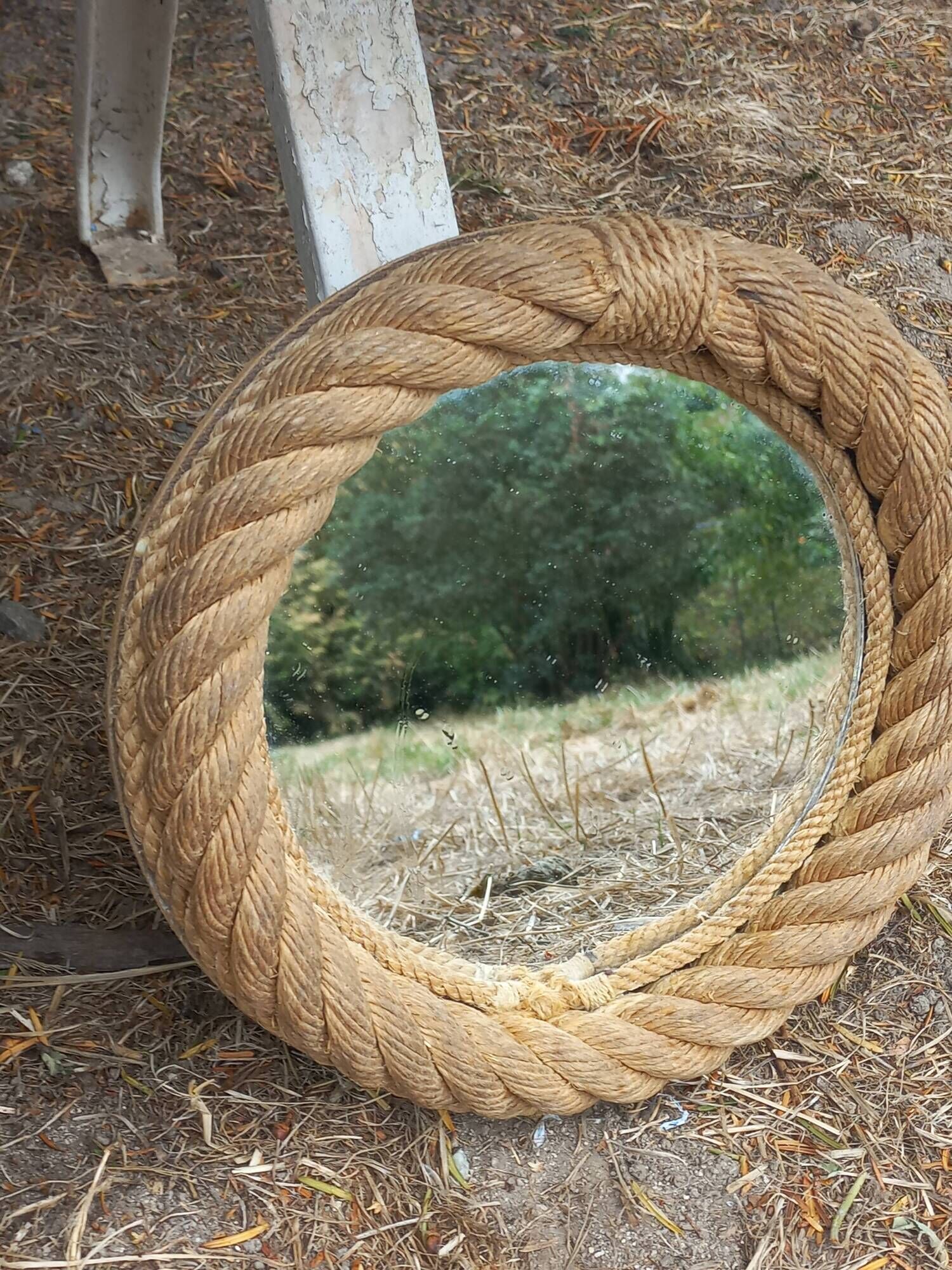 Set of 2 Audoux and Minet mirrors with rope from the 1950s.