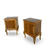 Tables de chevet italiennes en placage de noyer du milieu du siècle, années 1960.