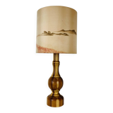 Vintage turned wood lamp, silk lampshade