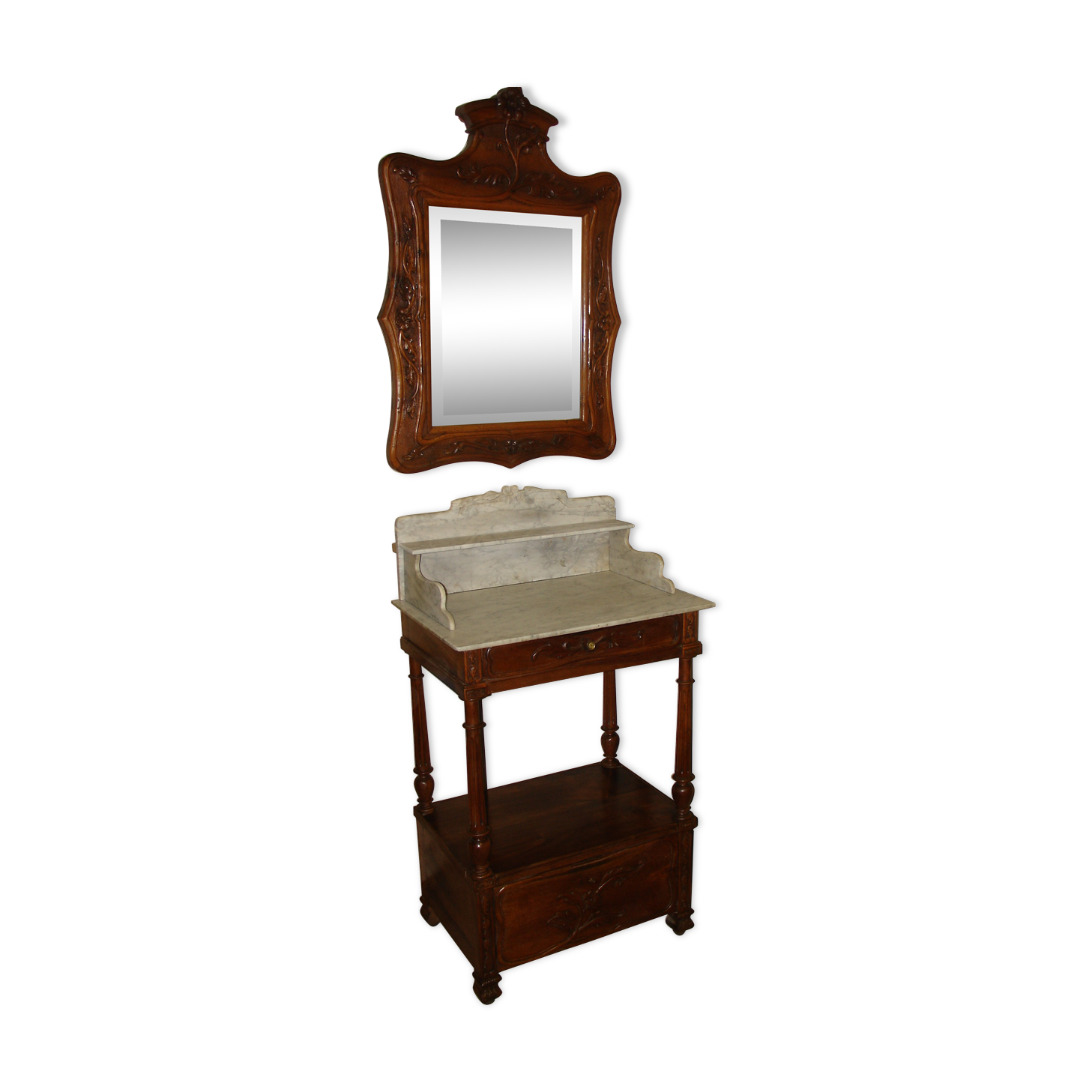 Dressing table and mirror in walnut, circa 1880