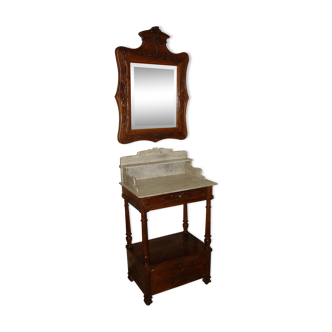 Table de toilette et son miroir en noyer vers 1880