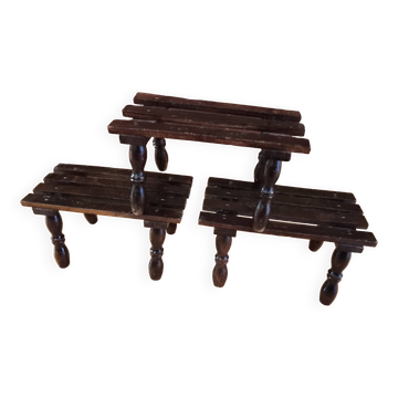 Marche pied repose pied bois tabouret brutaliste vintage