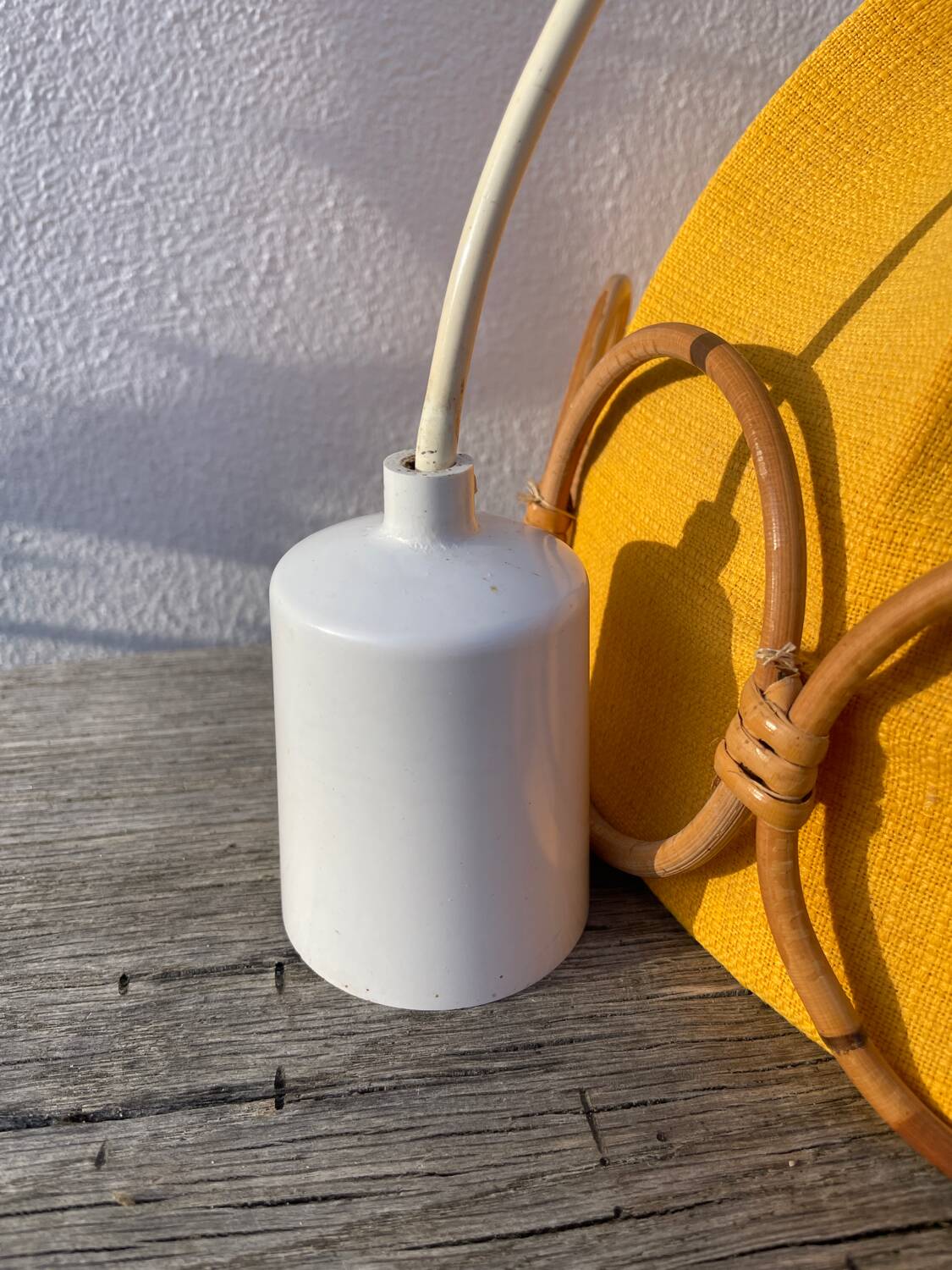 Wooden rattan and fabric suspension