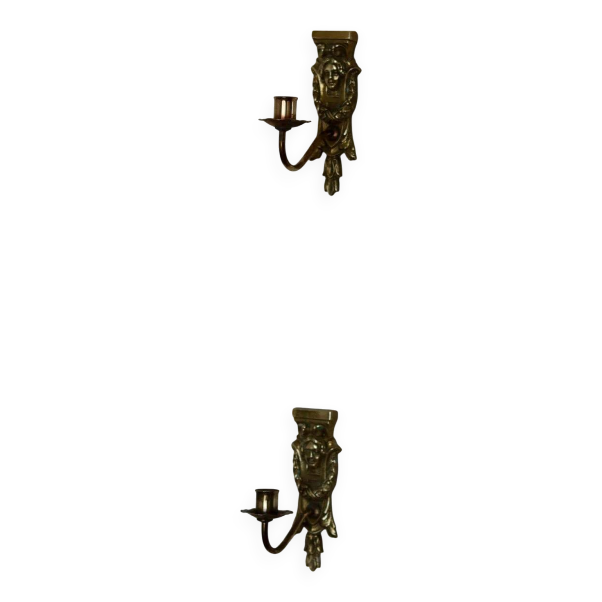 Pair of mid-century Swedish brass face motif sconces