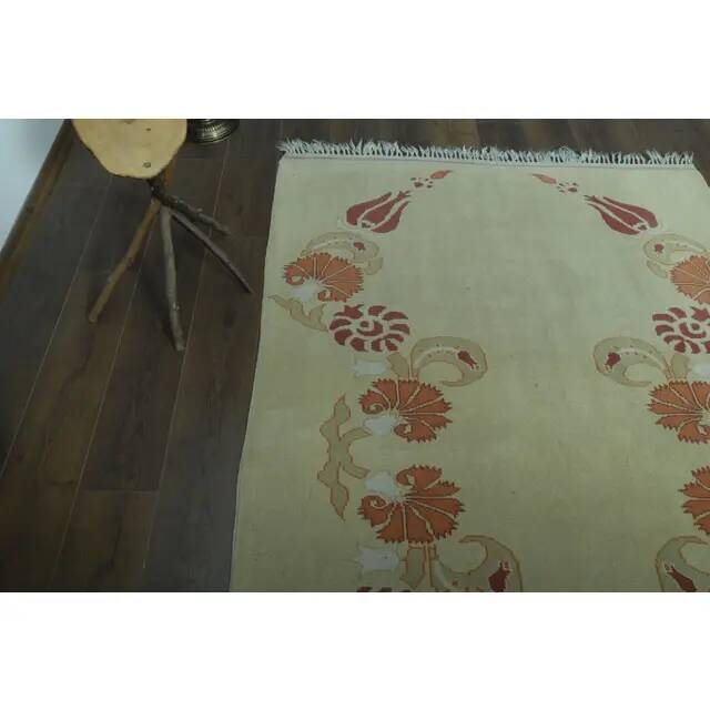 1970s Vintage Turkish Handmade Wool & Cotton Beige Area Rug 160x231