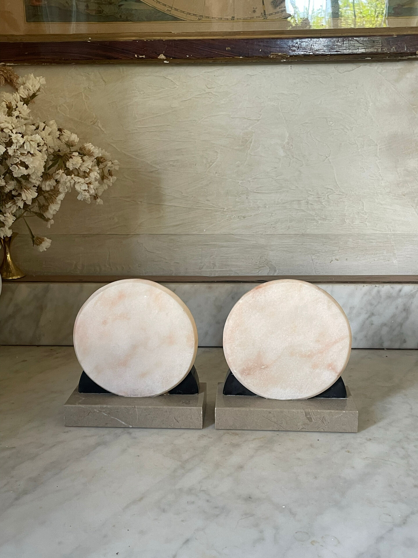 Pair of Art Deco marble and onyx bookends