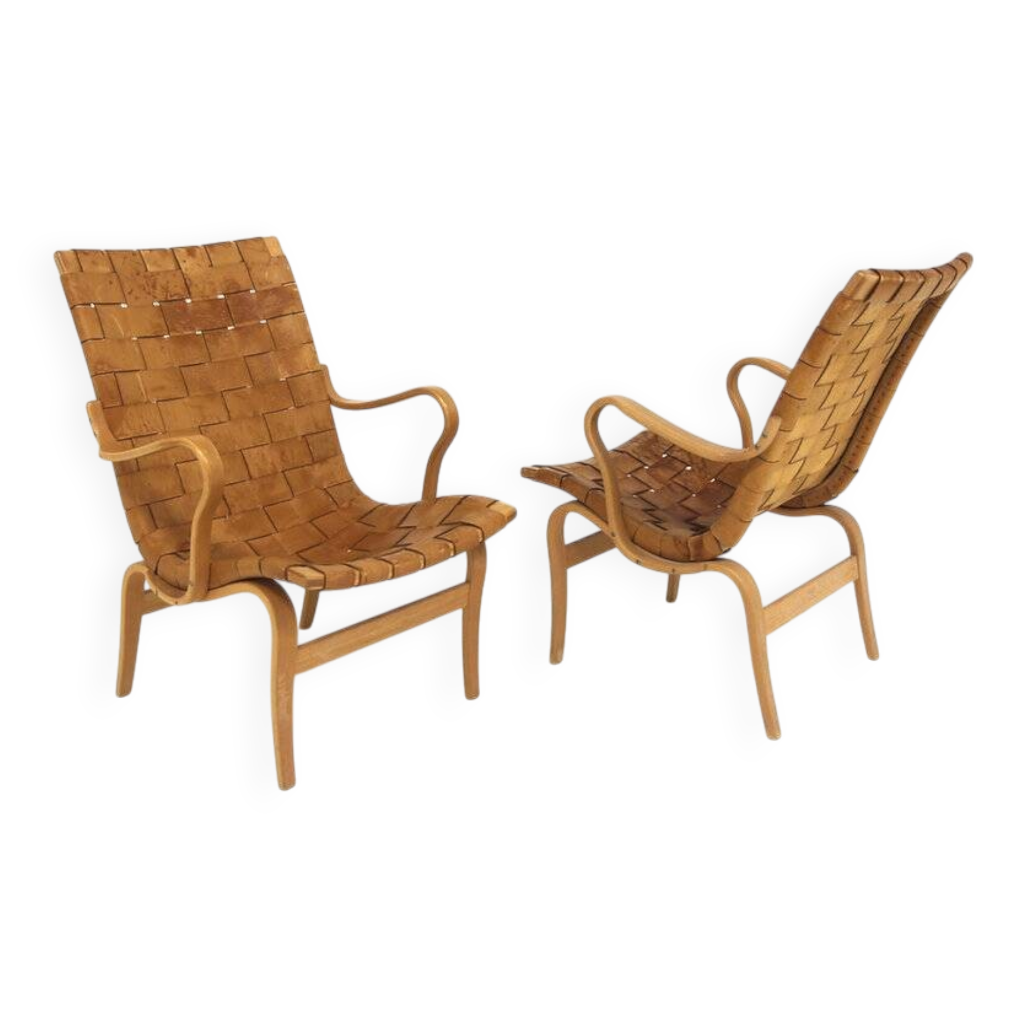 Set of 2 Scandinavian "Eva" armchairs, Bruno Mathsson, Sweden, 1970.