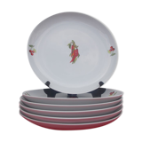 6 assiettes porcelaine basque décor piments et cerises