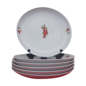 6 Basque porcelain plates decoration peppers and cherries