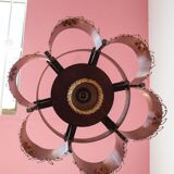 Large Scandinavian copper and wood pendant lamp circa 1970