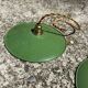 Trio of vintage pendant lampshades in enamelled sheet metal with gold threads