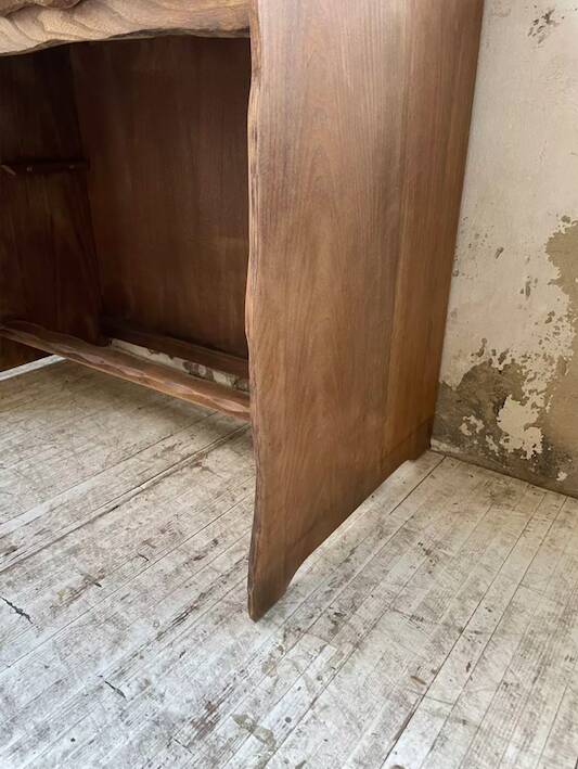 Brutalist desk in elm, signed Aranjou.