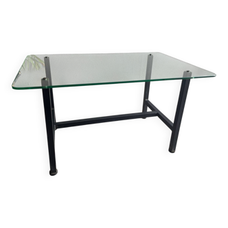 Vintage design coffee table in black metal and glass