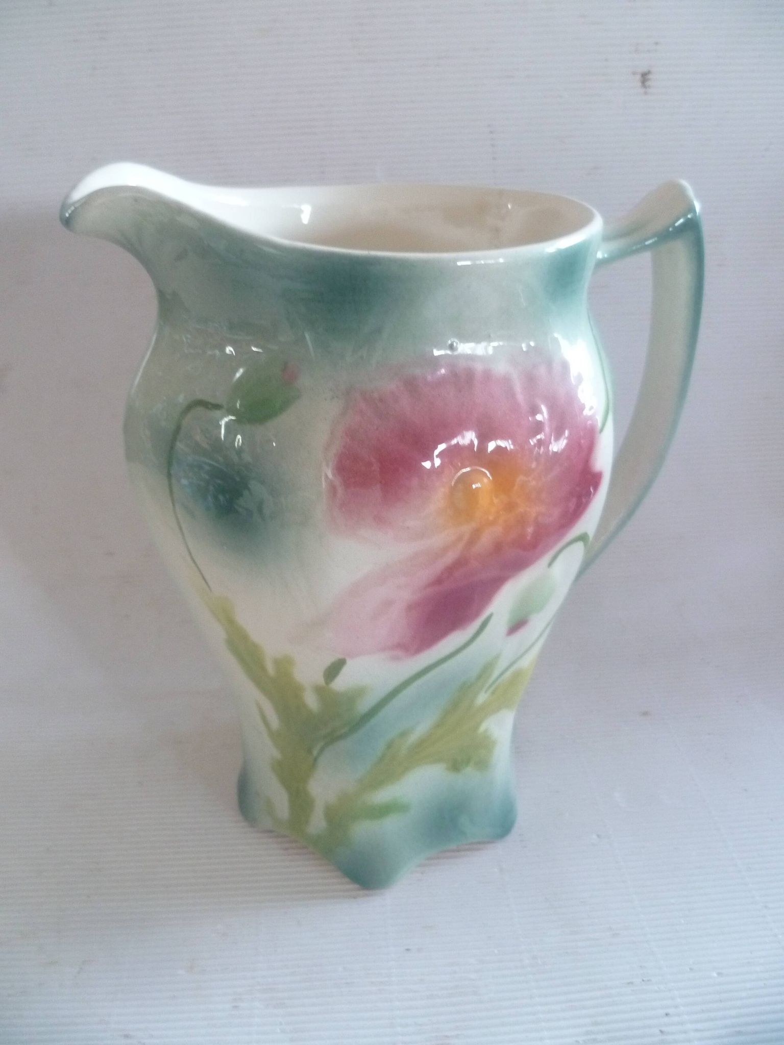 Pot/pitcher/cruet barbotine st clement antique floral decoration
