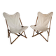 Chaises de jardin vintage en bois et toile blanche