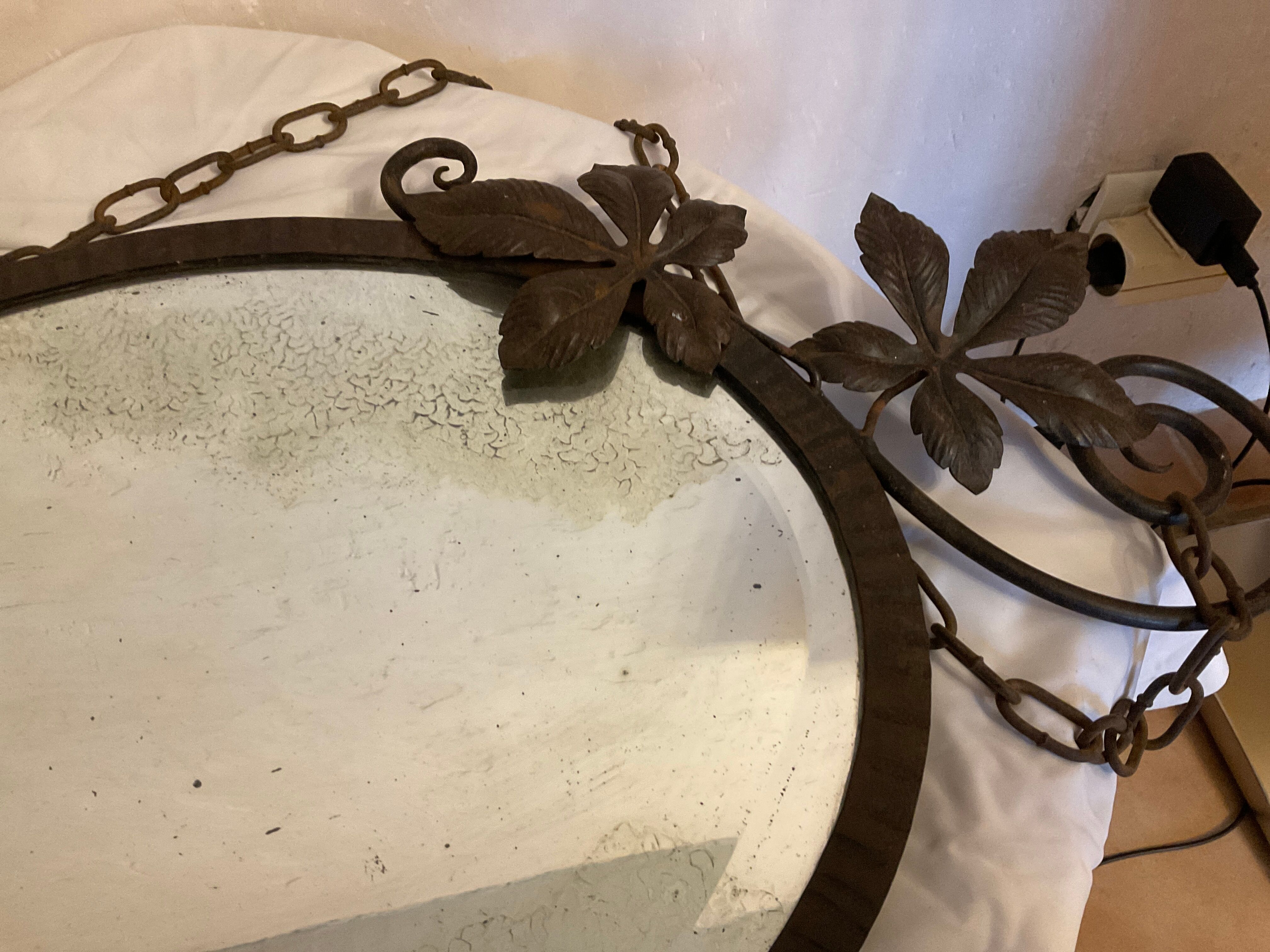 Oval wall mirror art nouveau wrought iron 69x35cm