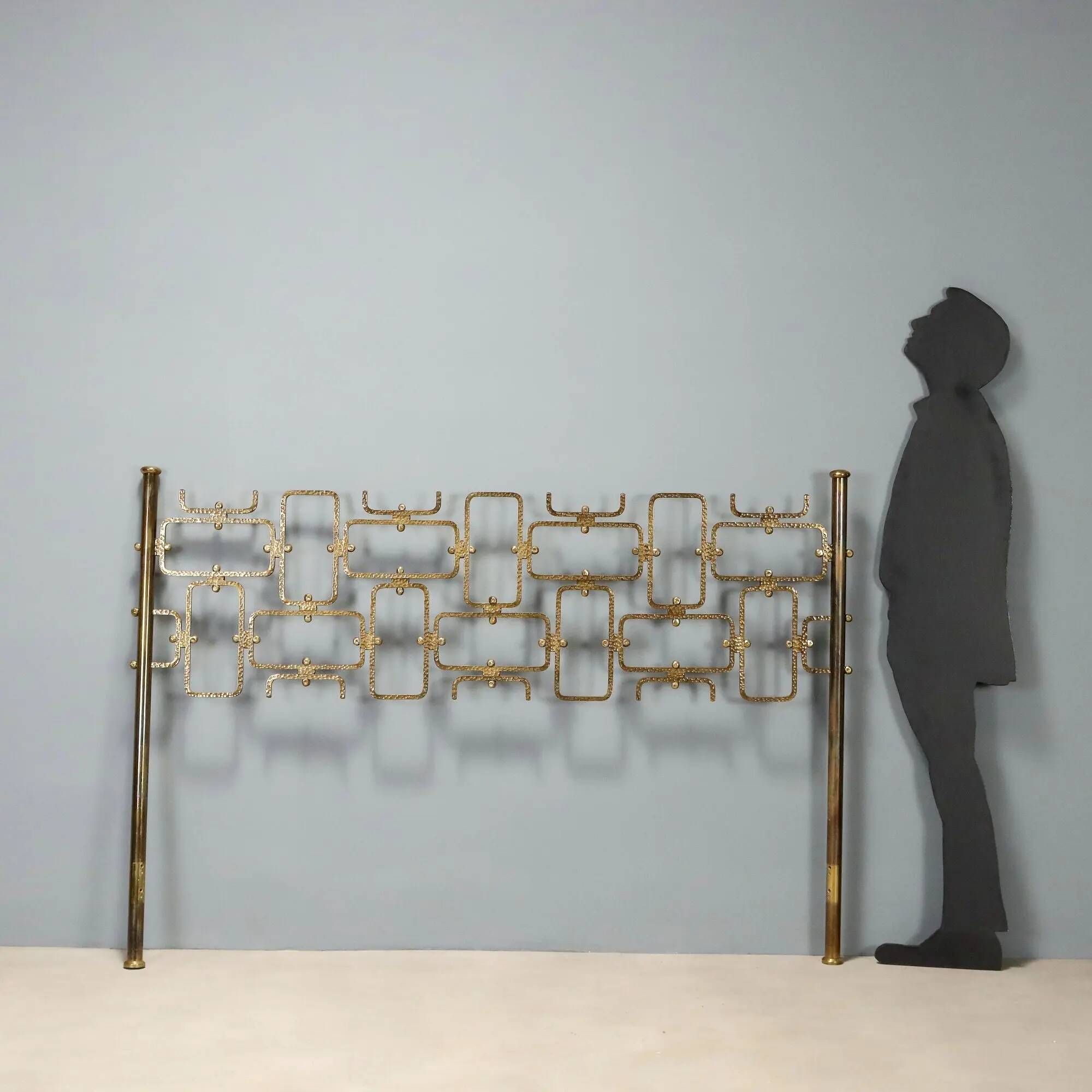 Vintage headboard for double bed in brass, geometric design, Italy, 1960s.