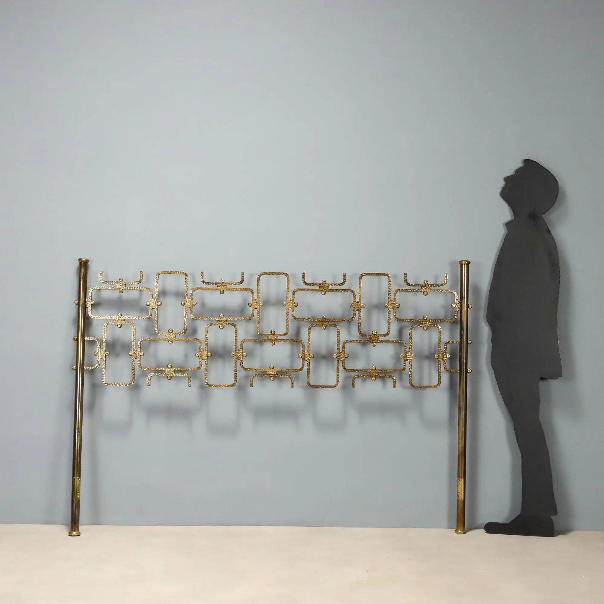 Vintage headboard for double bed in brass, geometric design, Italy, 1960s.