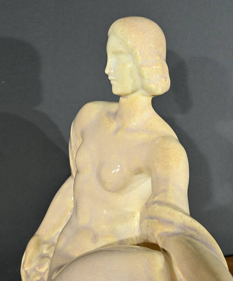 Sculpture “Young woman among flowers”, Odyv, Manufacture Berlot-Mussier, Art Deco