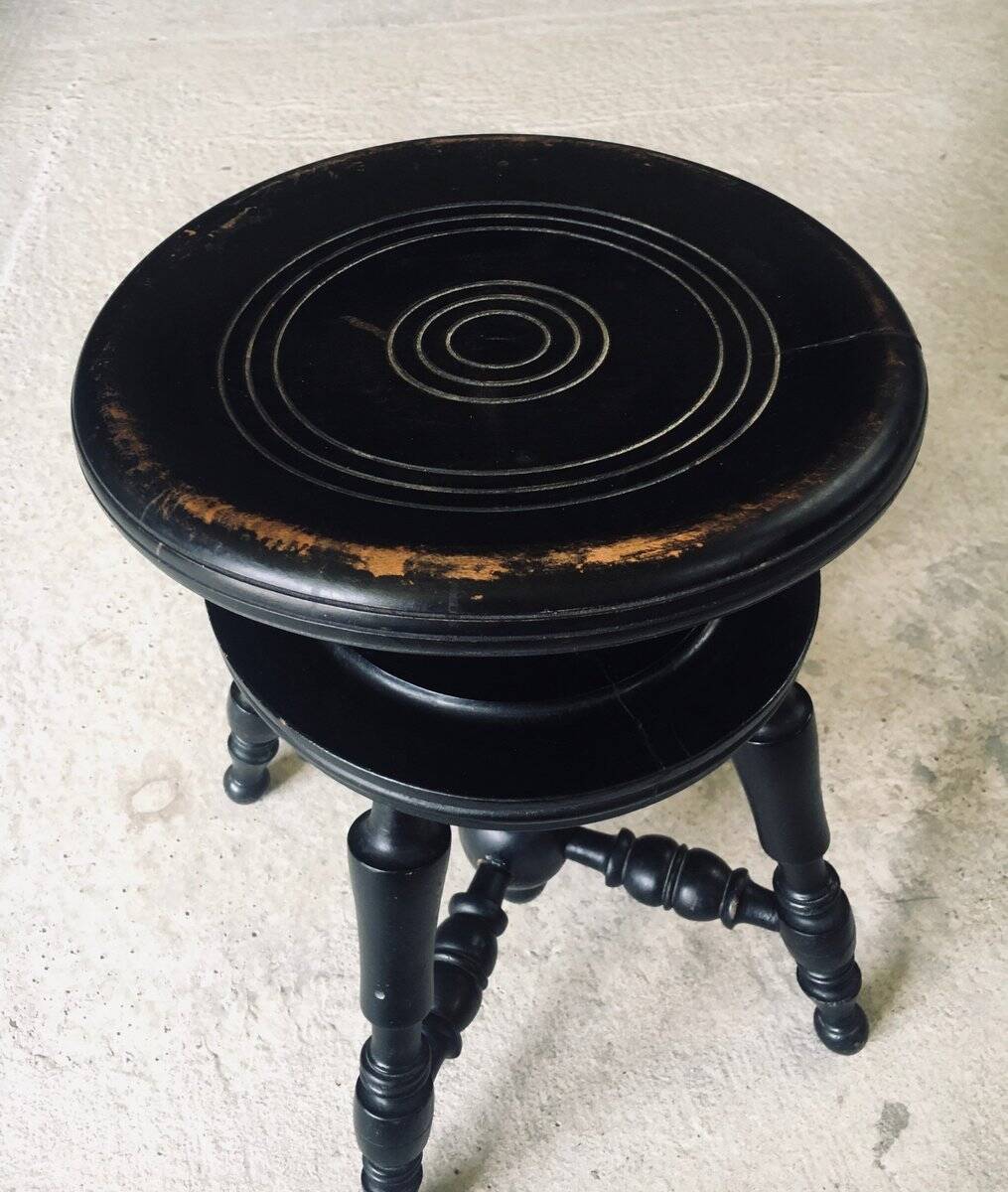 Early 20th Century Black Stained Piano Stool, 1890s