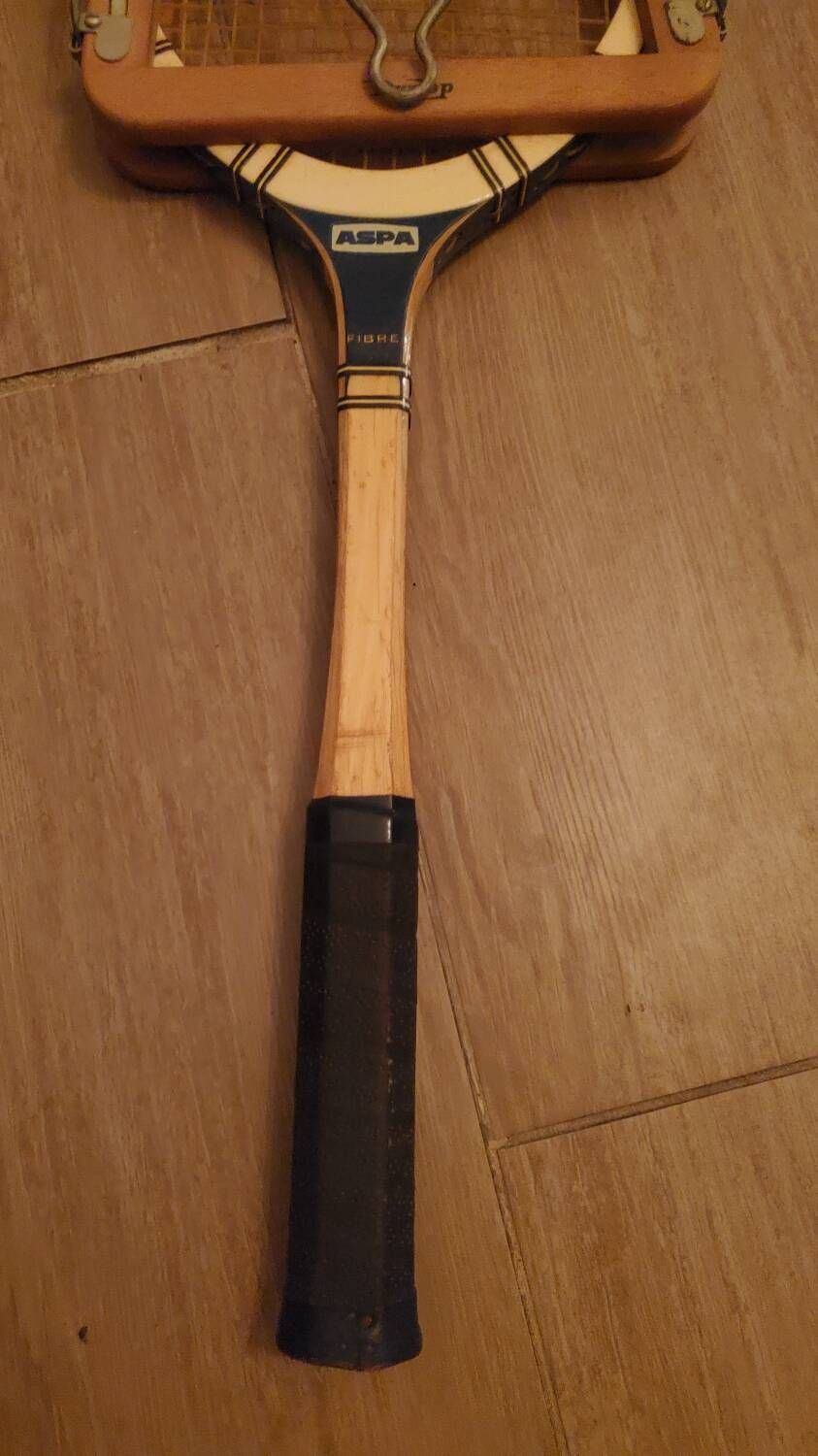 Rare vintage Babolat Aspa wooden tennis racket and vintage Dunlop frame