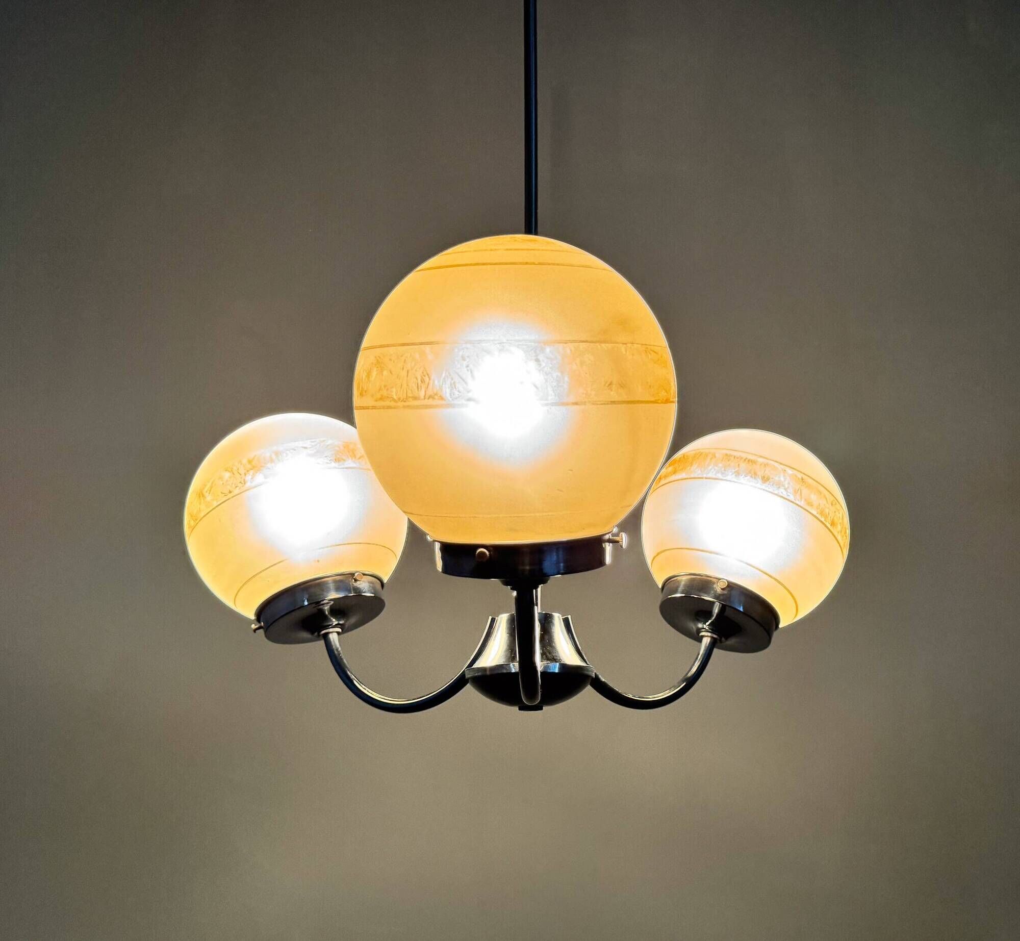 1950s Chrome & Frosted Glass Chandelier