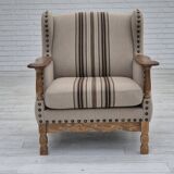 1970s, Danish armchair, furniture wool fabric, oak wood, original condition