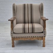 1970s, Danish armchair, furniture wool fabric, oak wood, original condition