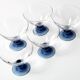 Set of 5 Mid-Century Blue Crystal Stem Coupes / Luigi Bormioli / Parma 1980