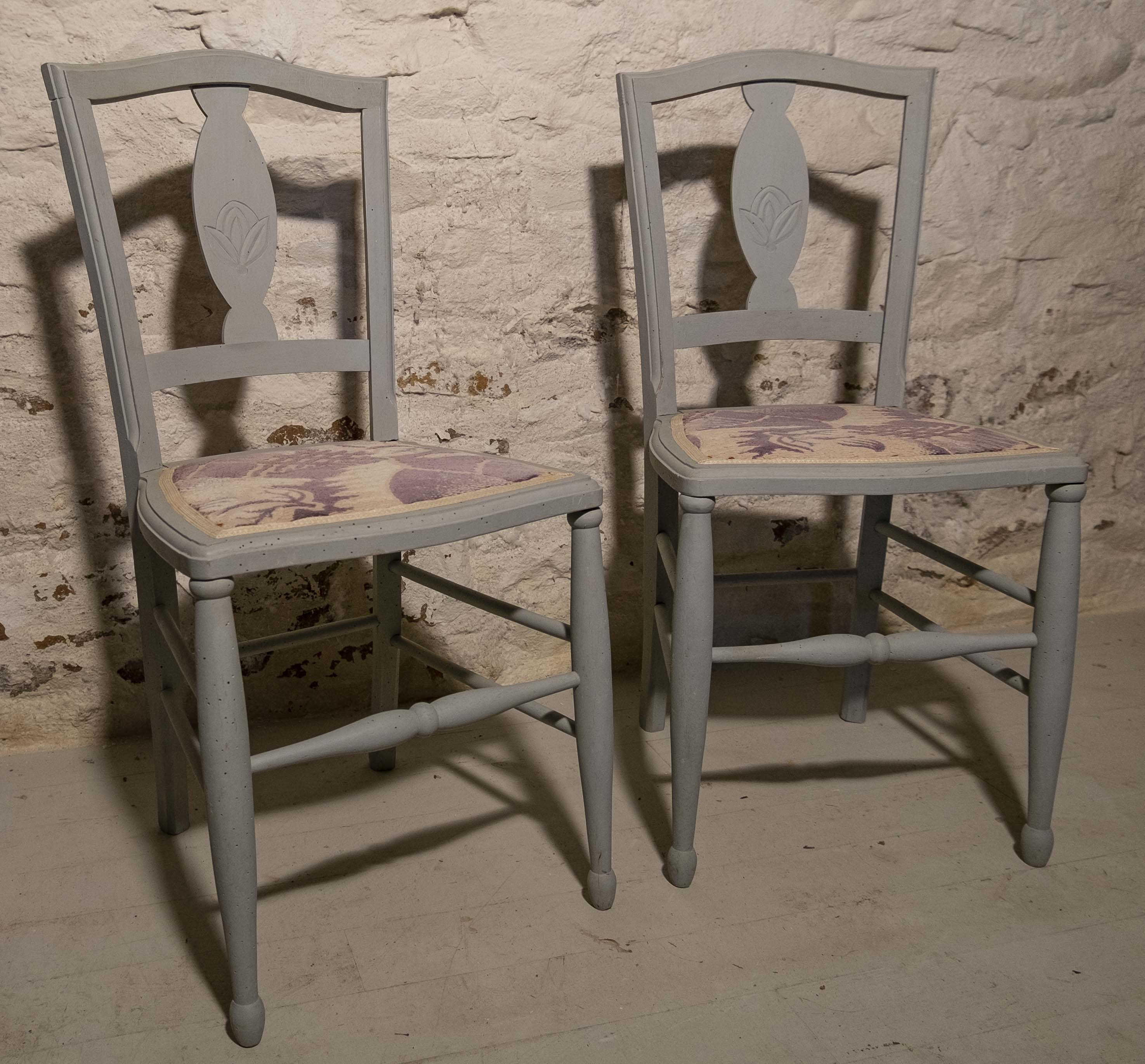pair of art deco carpeted chairs