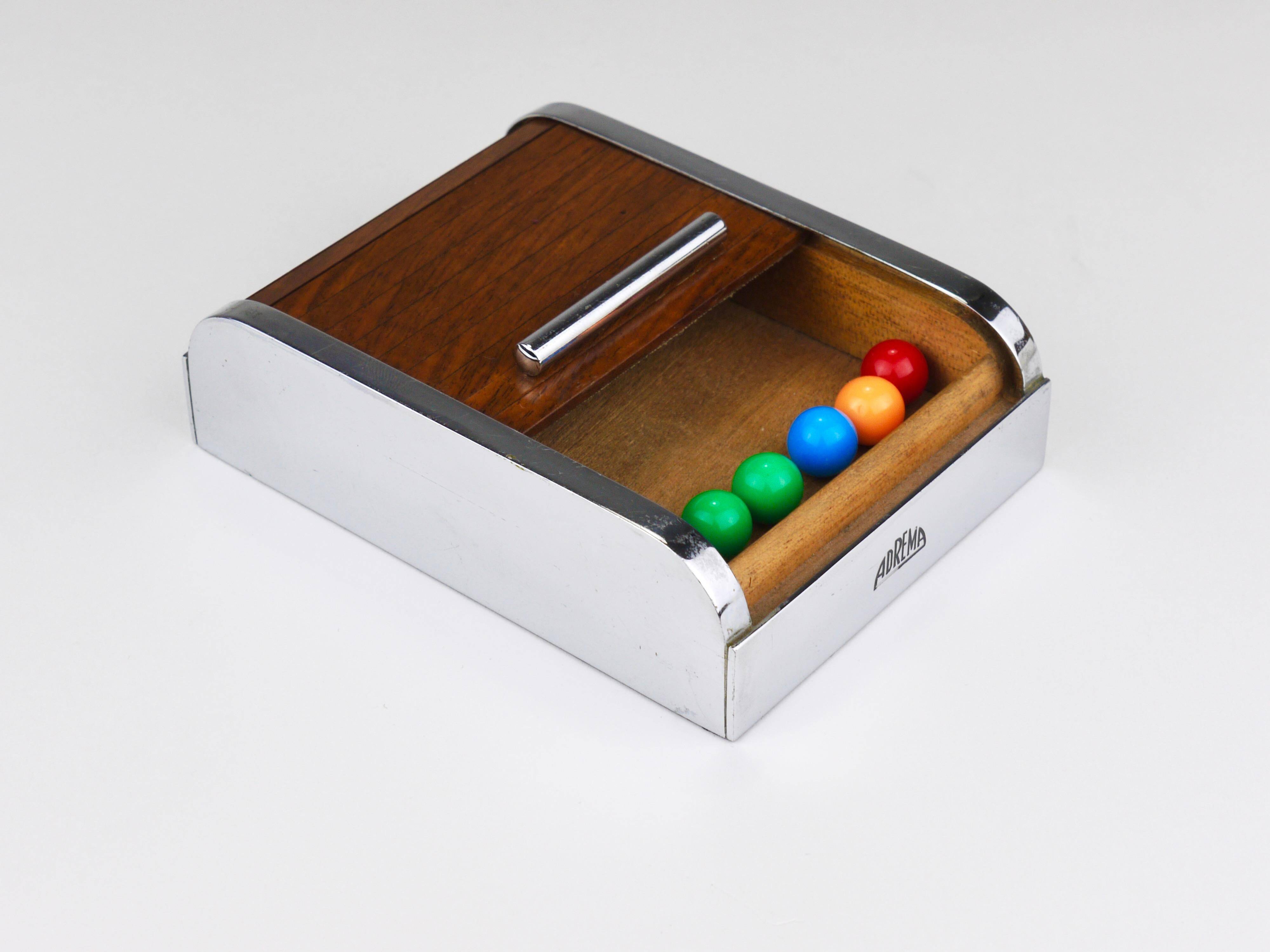 Carl Aubock rolling shutter storage box from the 1930s, cigarette dispenser, walnut, Vienna