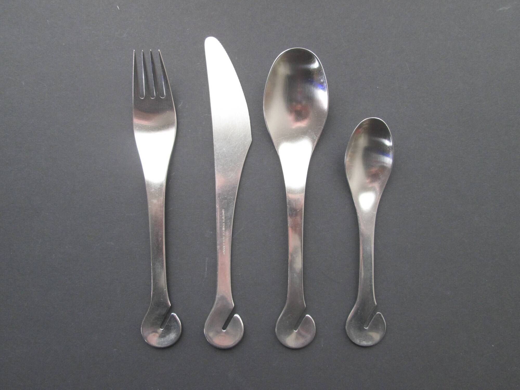 Danish modernist stainless steel 31 pc  EASY monobloc 1960s flatware cutlery set by Lundtofte
