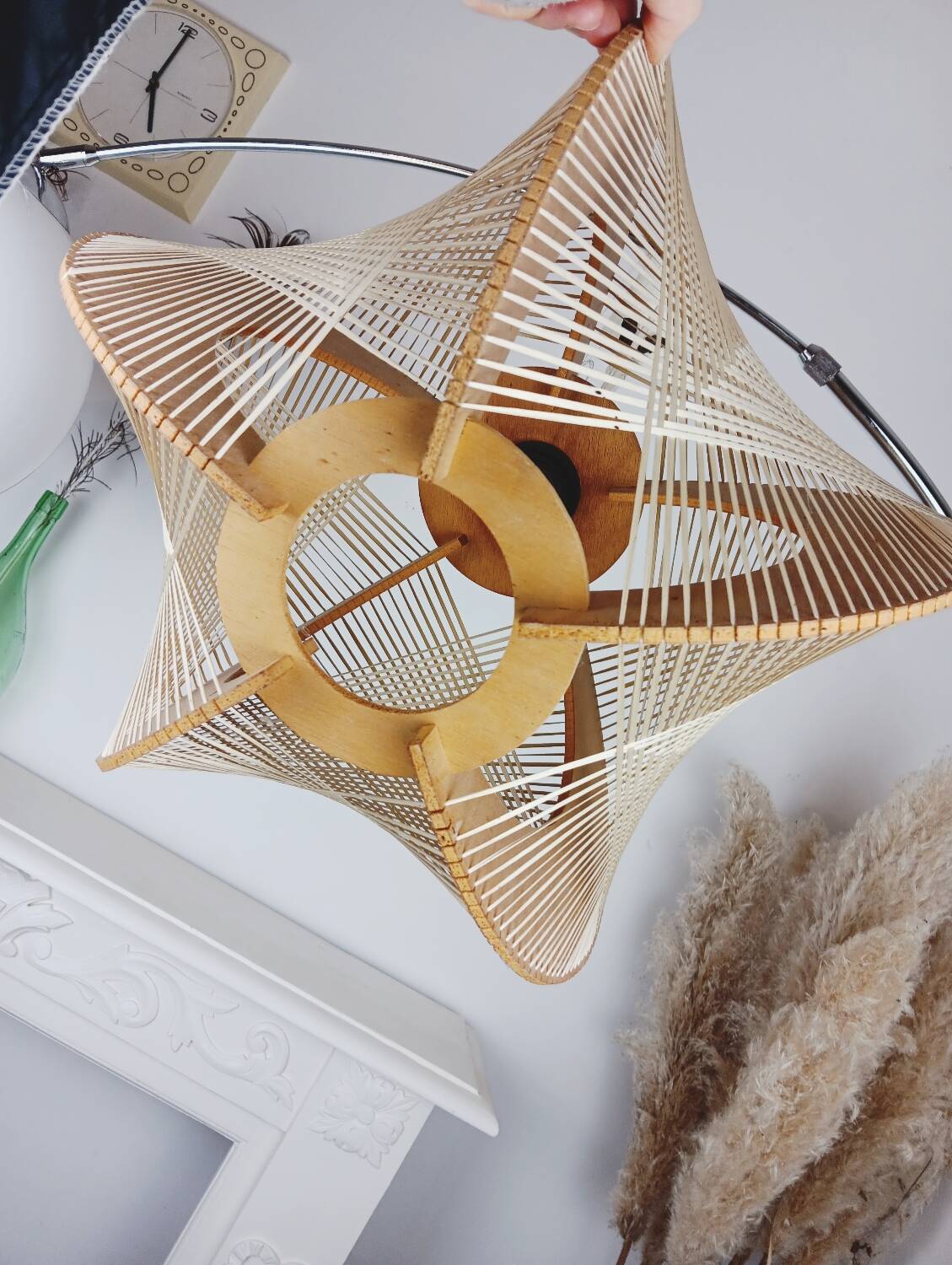 Vintage wood and wicker suspension design