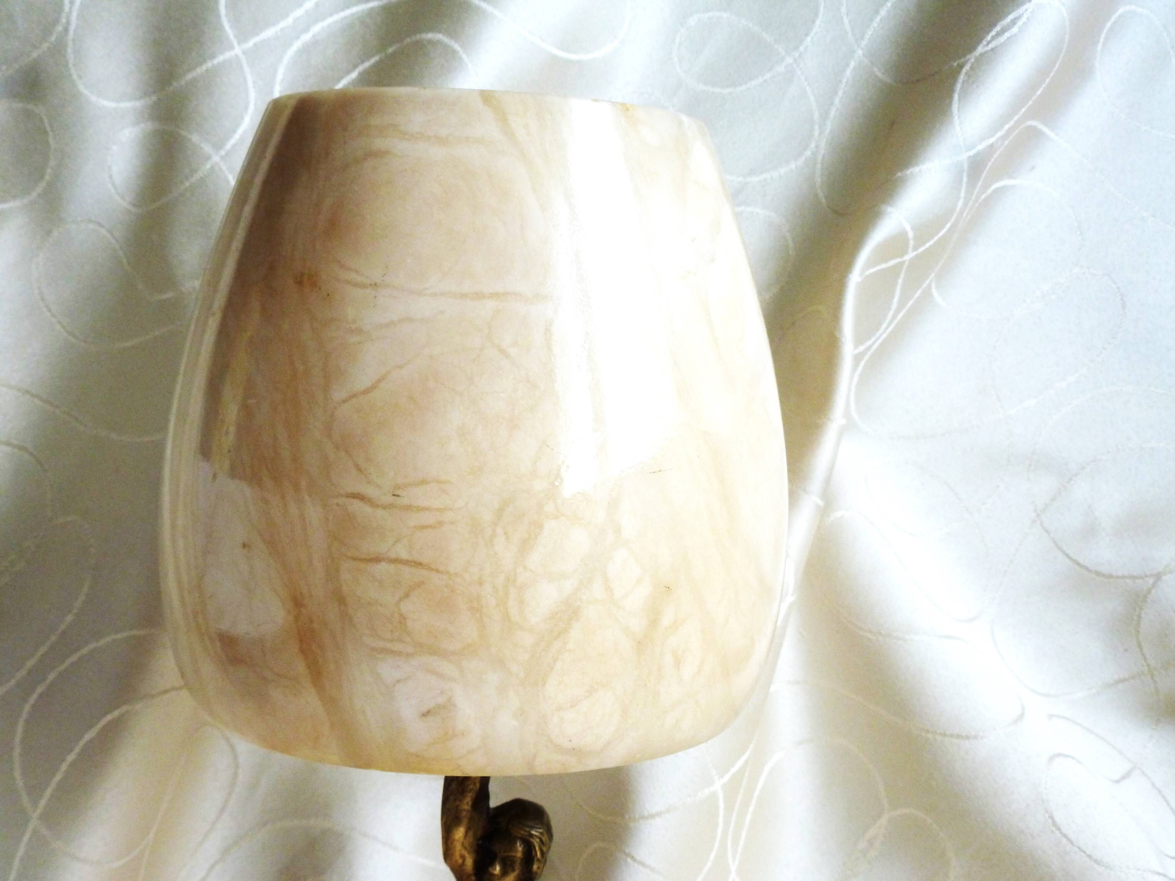 Alabaster and brass lamp, home decor light fixture with alabaster shade.